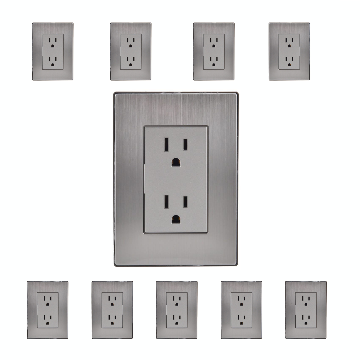 Pack de 10 Placa Armada Inox Con Contacto Dúplex Plata
