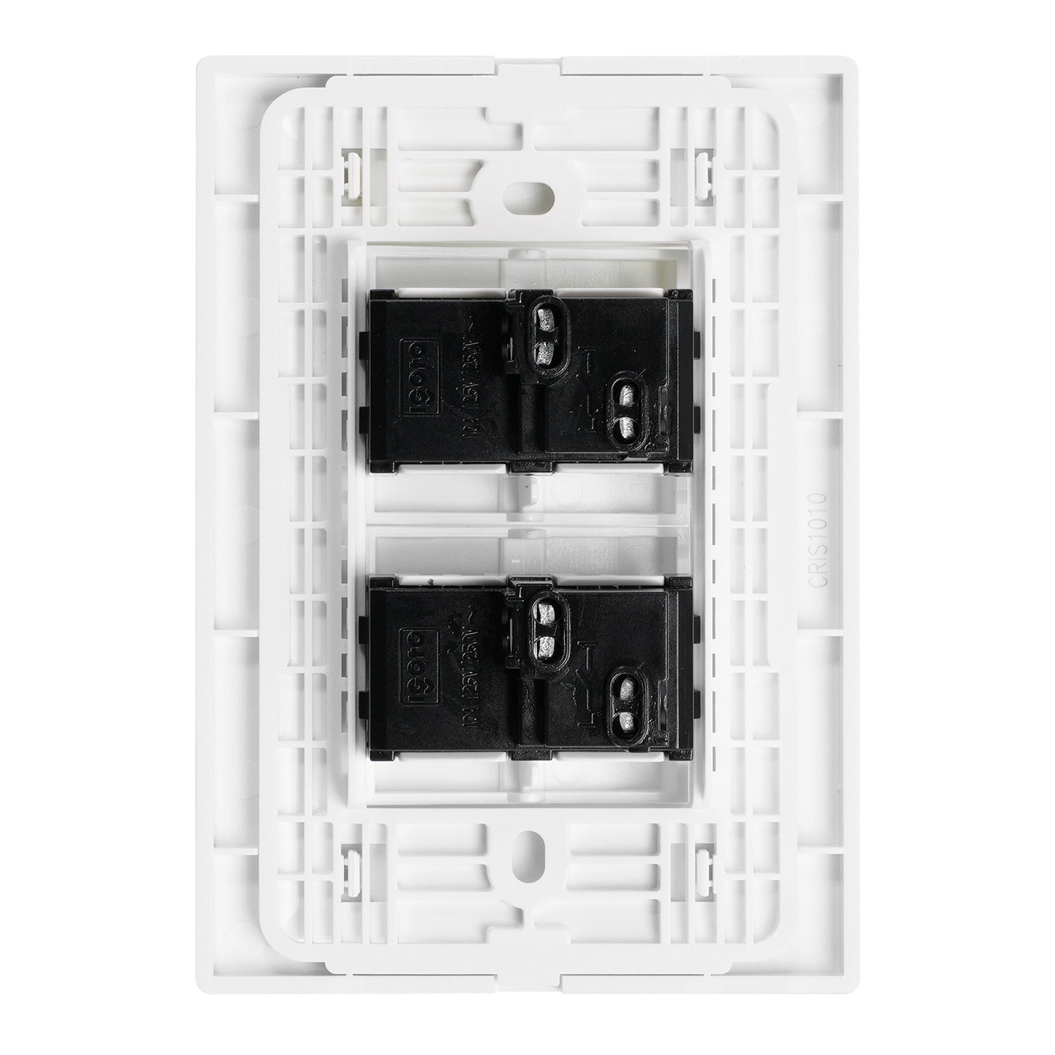 10 Placas armadas Cristal con 2 apagadores sencillos de 1.5 módulos color blanco