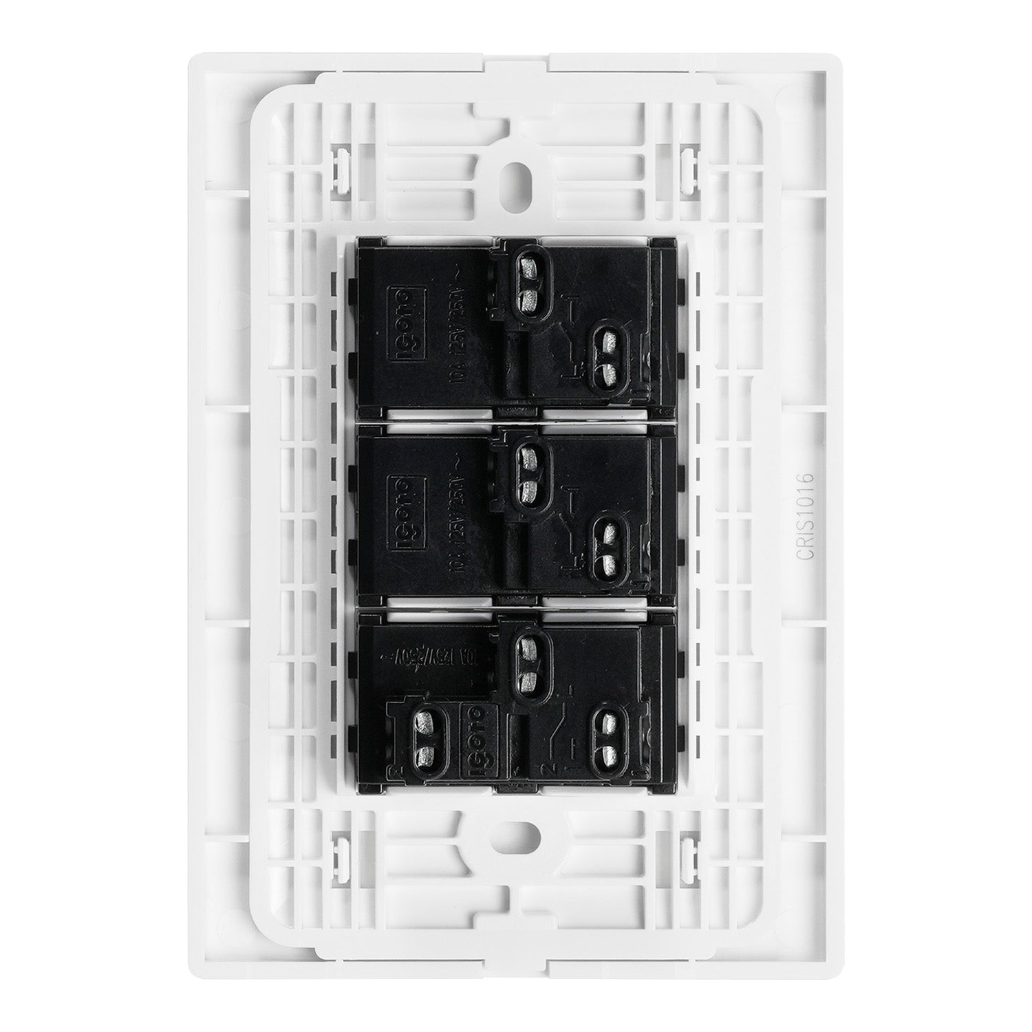 10 Placas Armada Cristal con  3 apagadores sencillos de 1 módulo  color blanco