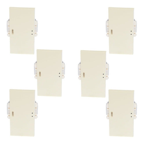 Pack De 6 Apagadores De Escalera Con Luz Piloto De 3 Módulos Color Marfil