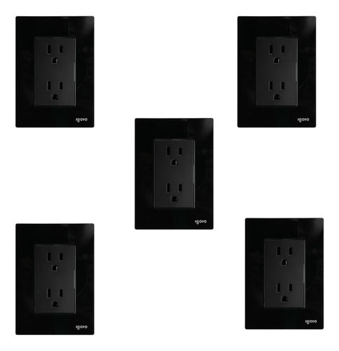 Pack 5 Placa Cristal Igoto Contacto Duplex 125-250v Negro