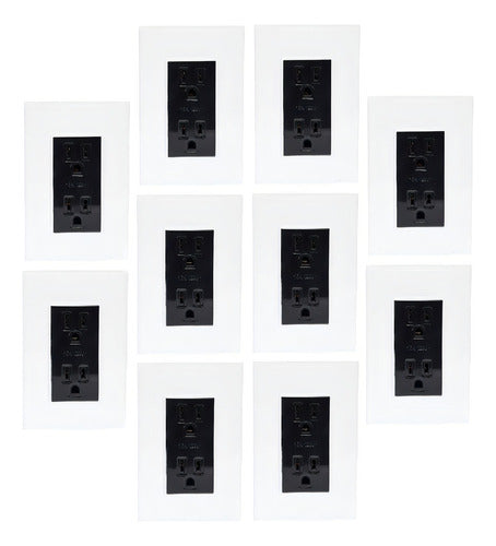 Pack De 10 Placa Armadas Con Contacto Dúplex 15a Igoto Color Blanco/negro