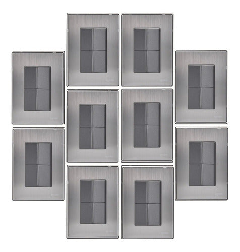 Placa Inox, 2 Apagadores Sencillos De 1.5 Módulos, 10 Pzas Color Oxford