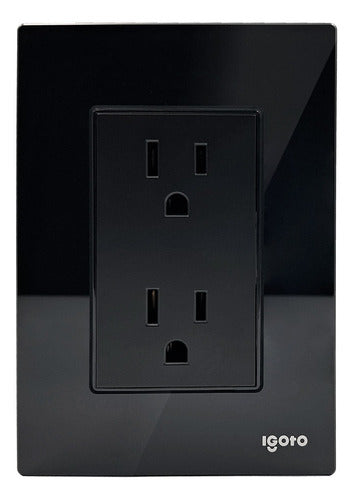 Placa Armada Cristal Con Contacto Duplex Negro Igoto