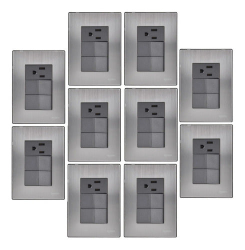 Pack 10 Placa Con 2 Apagadores Sencillos. 1 Contacto De 1 Color Oxford