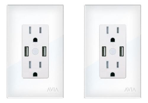 2 Pack Placa Duplex + 2 Puertos Usb Smart Home Avia Igoto Color Blanco