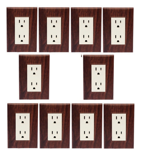 Pack 10 Contacto Dúplex Con Placa Caoba Pb105/2-mc Color Caoba/marfil