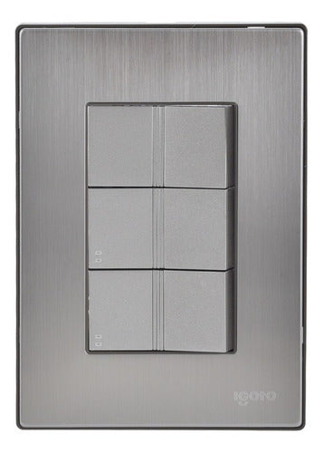 Placa Armada Con 3 Apagadores Escalera De 1 Módulo, Igoto Color Plata