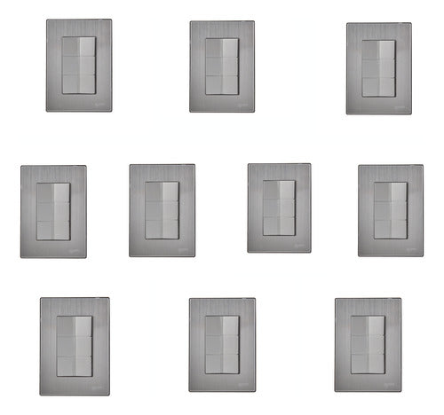 Pack 10 Placa Armada Inox Igoto Con 3 Apagadores 1 Módulo