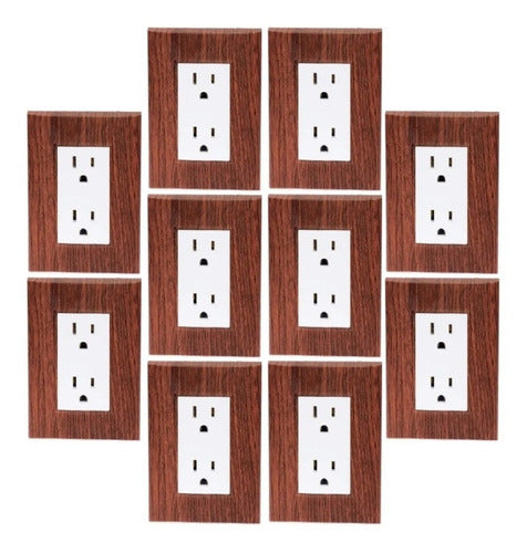 Pack 10 Contacto Dúplex Con Placa Caoba Pb105/2-mc Color Caoba/blanco