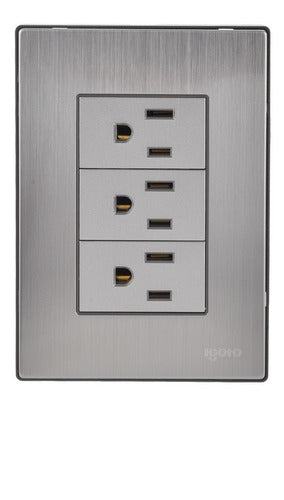 Placa Armada Con 3 Contactos Sencillos De 1 Módulo Color Plata Igoto Inox1004 Plata