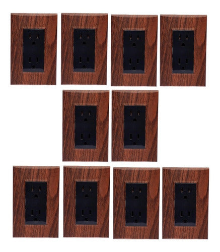 Pack 10 Contacto Dúplex Con Placa Caoba Pb105/2-mc Color Caoba/negro