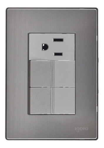 Placa Armada Con 2 Apagadores Sencillos. 1 Contacto De 1 Mód Color Plata
