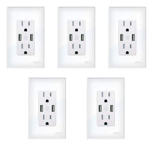 5 Pack Placa Duplex + 2 Puertos Usb Smart Home Avia Igoto