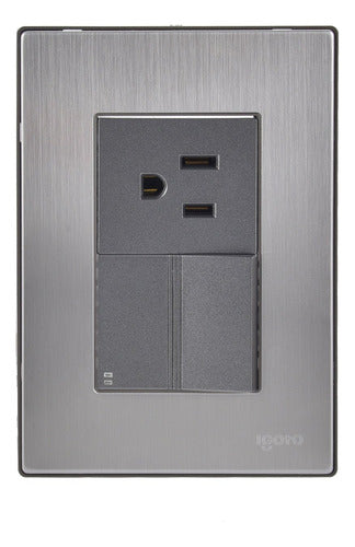 Pack 5 Placas Inox: 1 Apagador Escalera+1 Contacto 1.5 Móds.