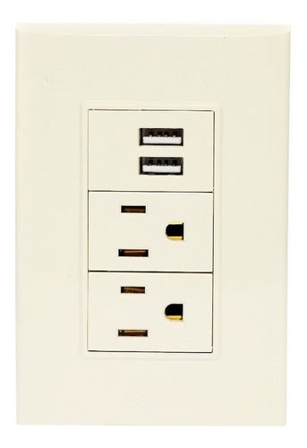Placa Con 2 Usb Y 2 Contactos De Un Módulos Lugano Plus