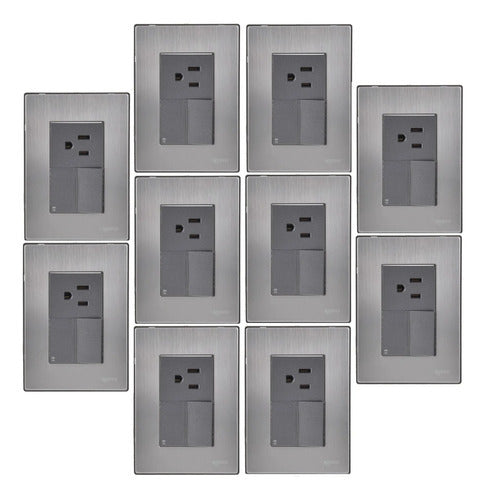 Pack De 10 Placa Armada Con 1 Apagador Escalera Y 1 Contacto