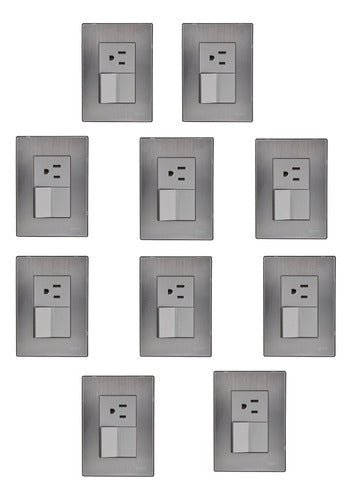 Pack De 10 Placa Armada Con 1 Apagador Escalera Y 1 Contacto