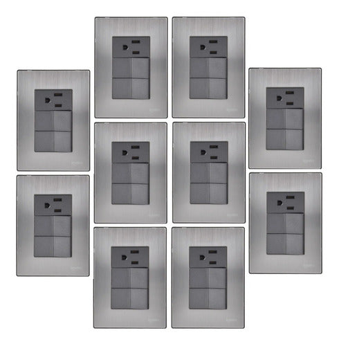 Pack 10 Placa Con 2 Apagadores Sencillos. 1 Contacto De 1
