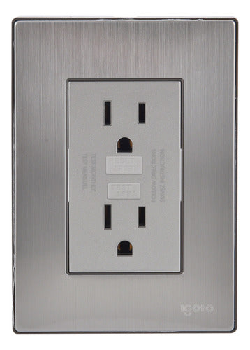 Pack 5 Placas Inox: Contacto Duplex Falla A Tierra Plata