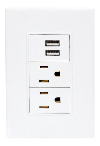Placa Con 2 Puertos Usb Y 2 Contactos De Un Modulo Igoto