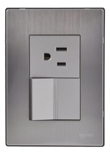 Pack 5 Placas Inox: 1 Apagador Y 1 Contacto Plata