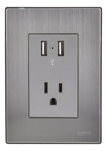 Pack 5 Placas Inox: 2 Toma Usb 2.1a + 1 Contacto 1 Mód Plata
