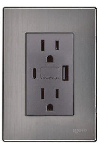 Placa Armada Inox Y contacto Duplex + Usb+ Usb C