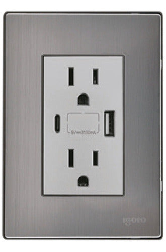 Placa Armada Inox Y contacto Duplex + Usb+ Usb C