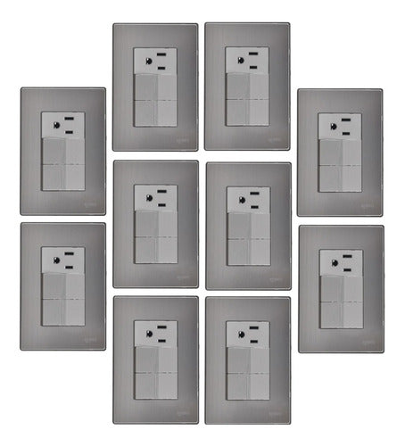 Pack 10 Placa Con 2 Apagadores Sencillos. 1 Contacto De 1