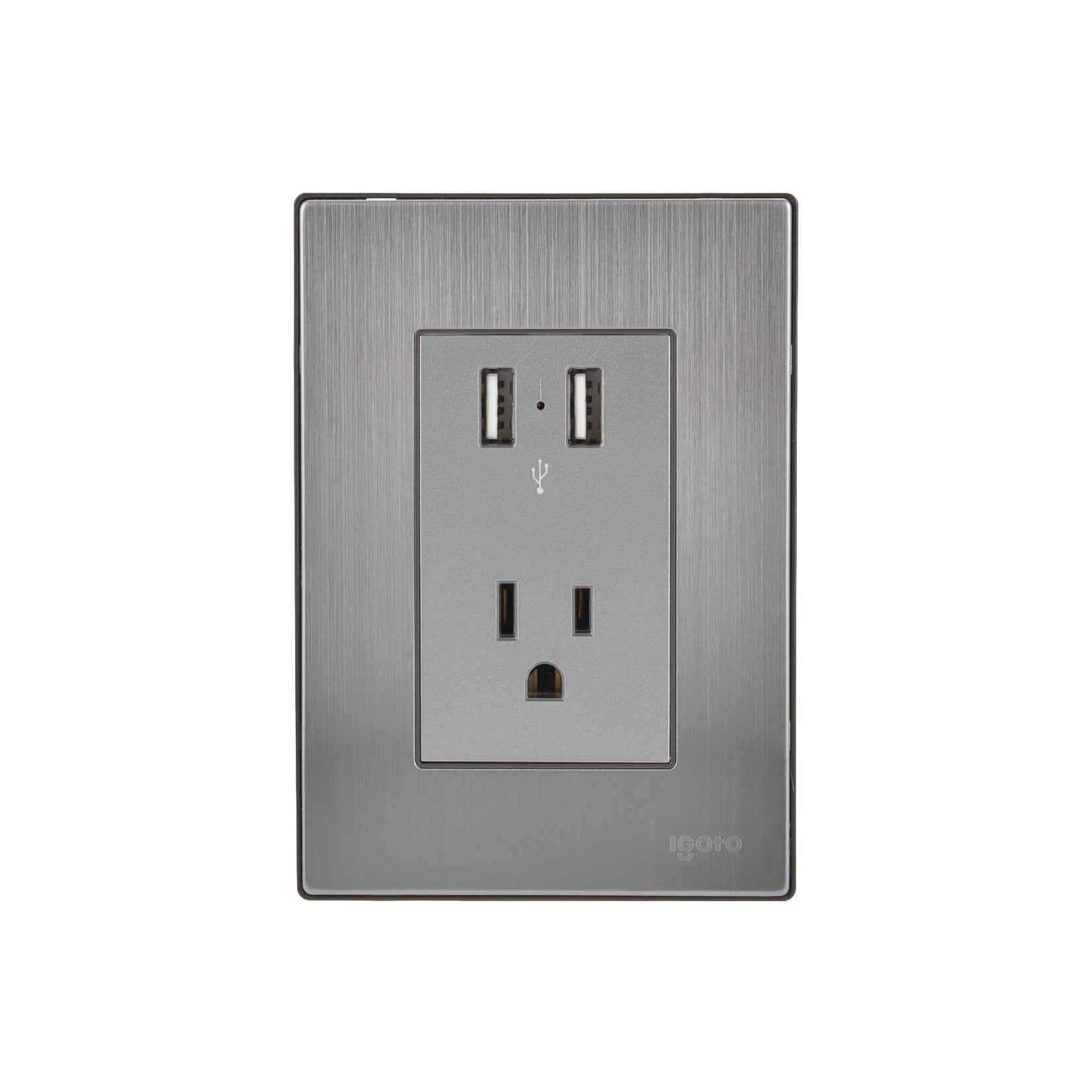 PAQUETE DE 10 PLACAS ARMADAS Con 2 Mecanismos De Toma Usb Y 1 Contacto Color Oxford Y Plata