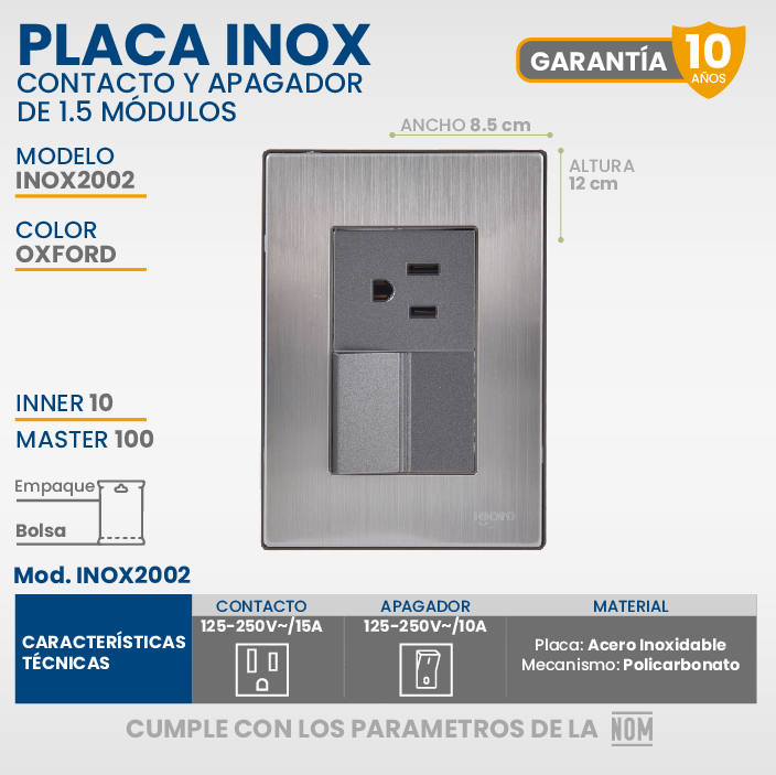 10 Placas Armada Igoto 1 Apag Sencillo Y 1 Contacto De 1.5 Mod Color Oxford