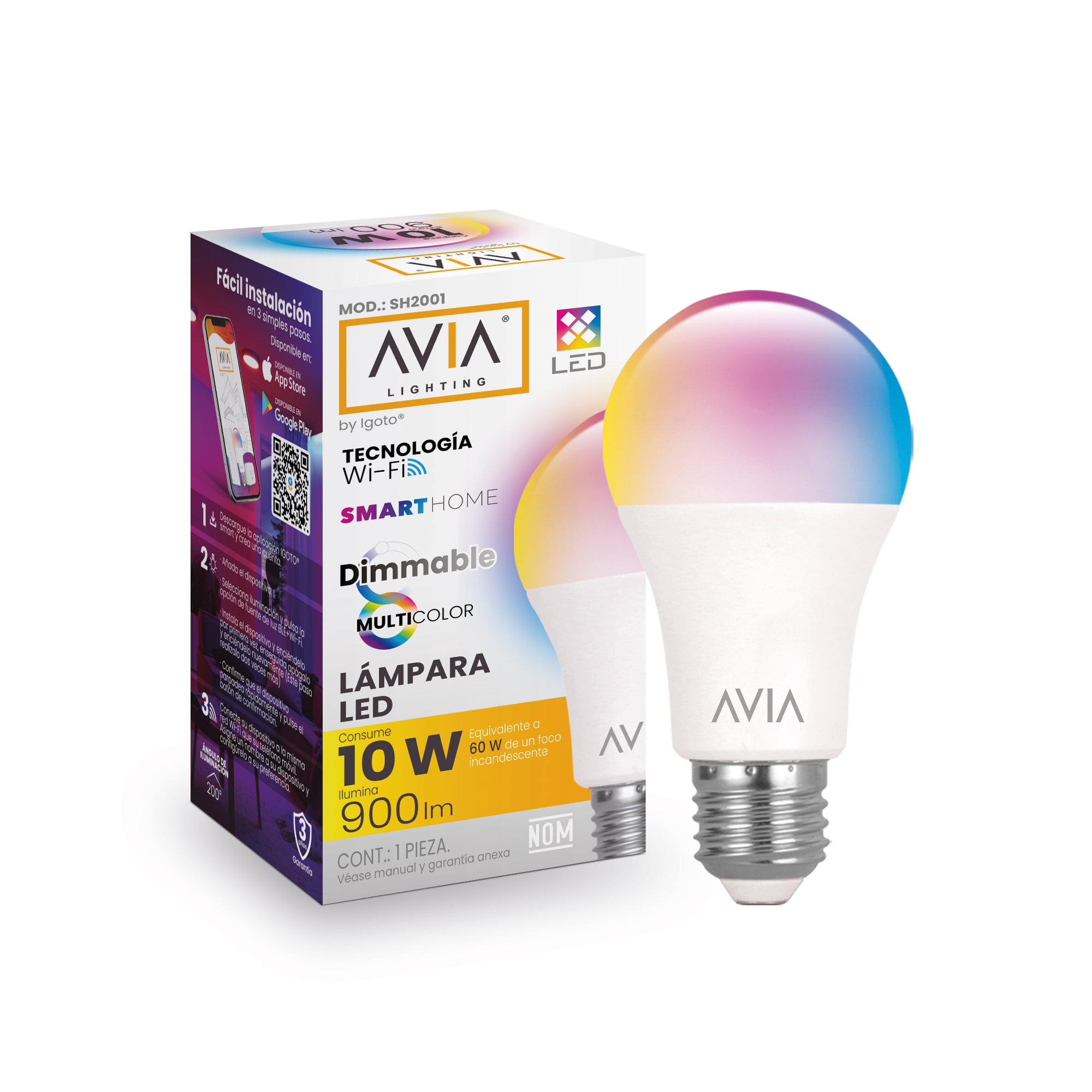 Paquete de 10 Focos Inteligentes Wifi 10w Avia Smarthome Dimeable Multicolor
