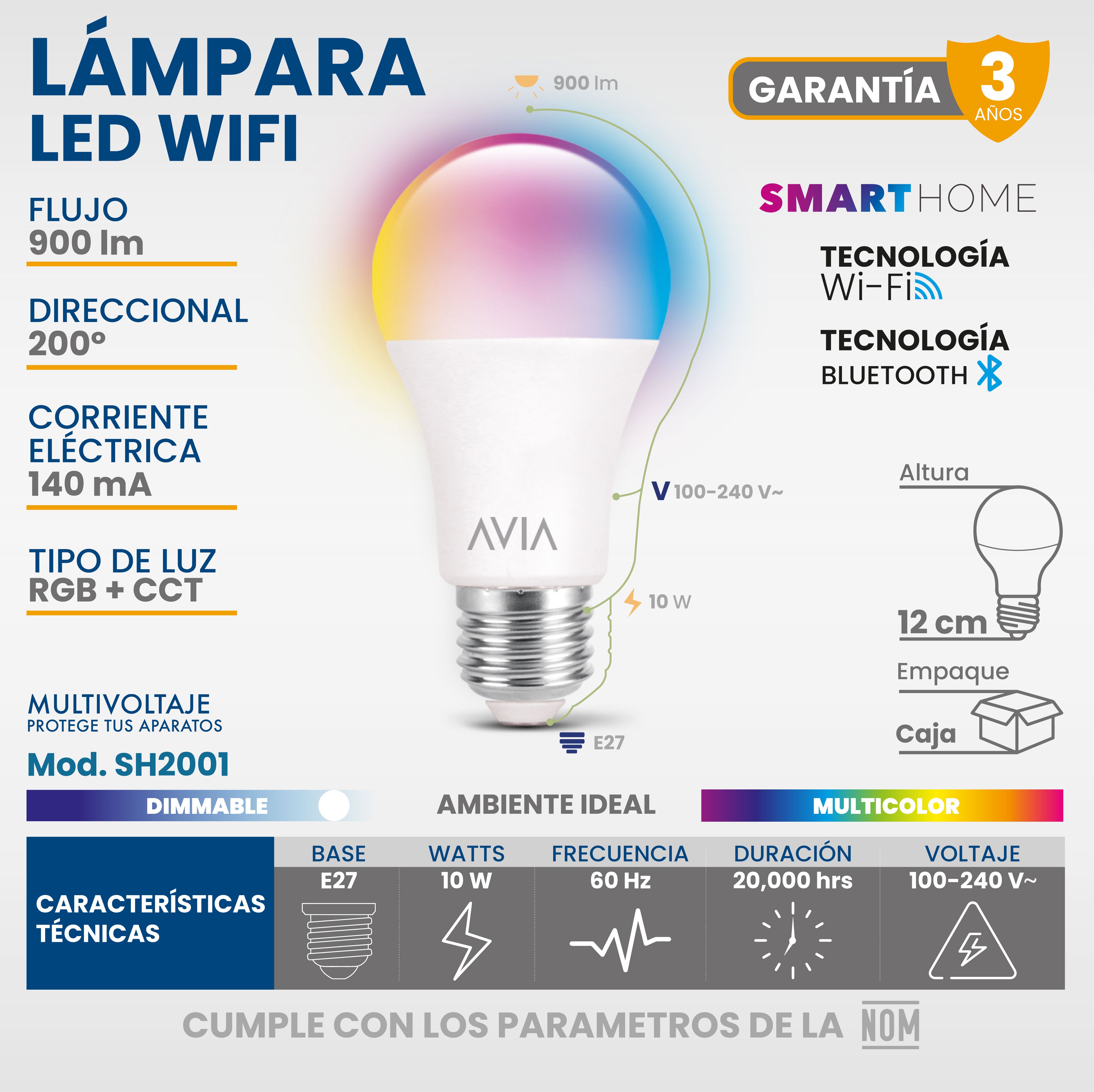 Paquete de 10 Focos Inteligentes Wifi 10w Avia Smarthome Dimeable Multicolor