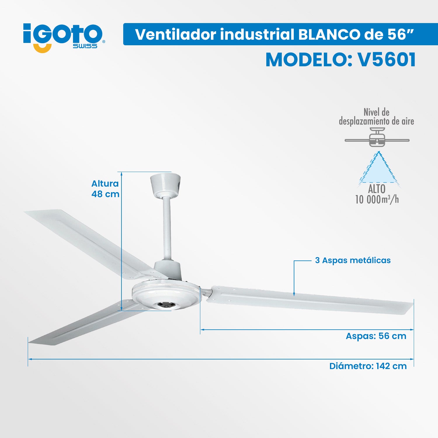 Ventilador Industrial Color Blanco 56 Igoto V5601
